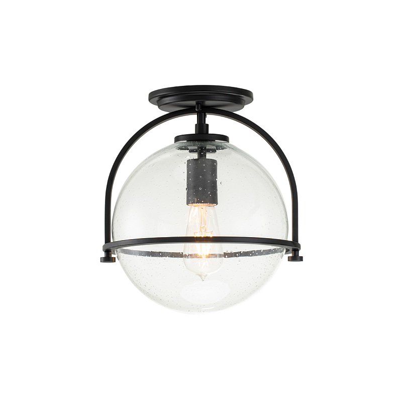 Потолочный светильник с прозрачным стеклянным шаром с эффектом пузырьков Hinkley Латунь Прозрачное Стекло Никель Черный в Челябинске | Loft Concept 