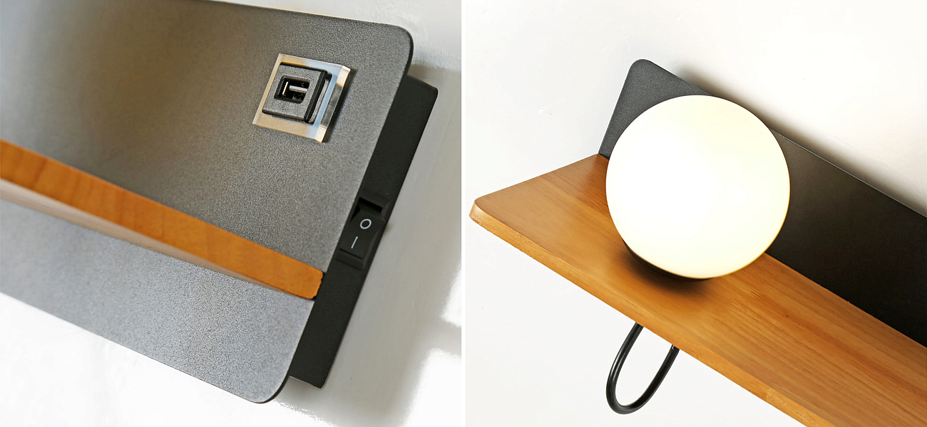 Бра с полкой Black GAVIN WOOD USB Бра с полкой Black GAVIN WOOD USB - Loft-Concept в Челябинске