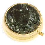 Таблетница карманная круглая с 3-мя отделениями и накладкой из натурального камня Серафинит Gold Stone Pillboxes варинант исполнения - 1 | Loft Concept в Челябинске