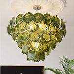Люстра из зеленых стеклянных дисков с перламутровым эффектом Green Glowing Glaze варинант исполнения - 3 | Loft Concept в Челябинске