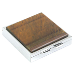 Таблетница карманная квадратная с 4-мя отделениями с зеркалом и накладкой из натурального камня Тигровый глаз Silver Stone Pillboxes варинант исполнения - 1 | Loft Concept в Челябинске