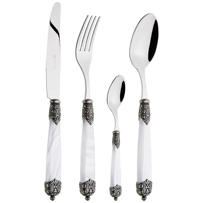 Набор столовых приборов на 6 персон 24 предмета Luxury Cutlery Серебряный Бежевый Черный Белый Набор столовых приборов на 6 персон 24 предмета Luxury Cutlery Серебряный Бежевый Черный Белый в Челябинске | Loft Concept