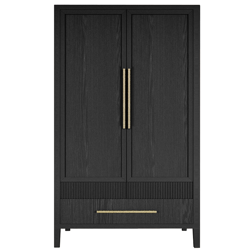 Шкаф платяной Primo с выдвижными ящиками шпон Светлый дуб Черный Золотой в Челябинске | Loft Concept 