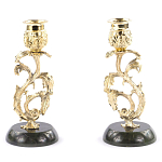 Подсвечники бронзовые на подставке из натурального камня нефрит Stone Candlestick варинант исполнения - 1 | Loft Concept в Челябинске