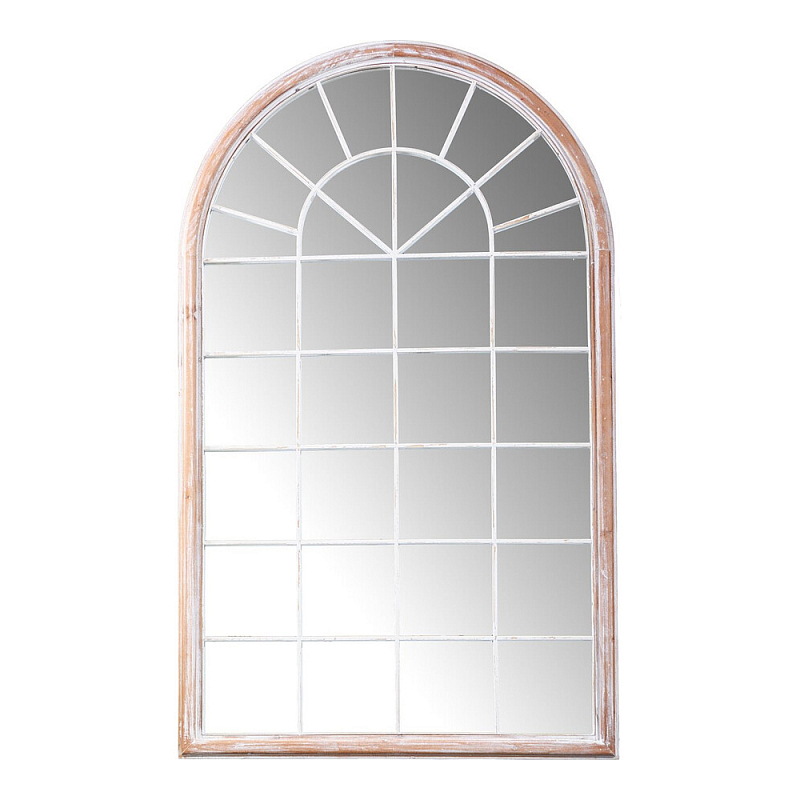 Зеркало-окно настенное в венецианском стиле с деревянной рамой бежевого цвета Venetian Smooth Белый Бежевый в Челябинске | Loft Concept 