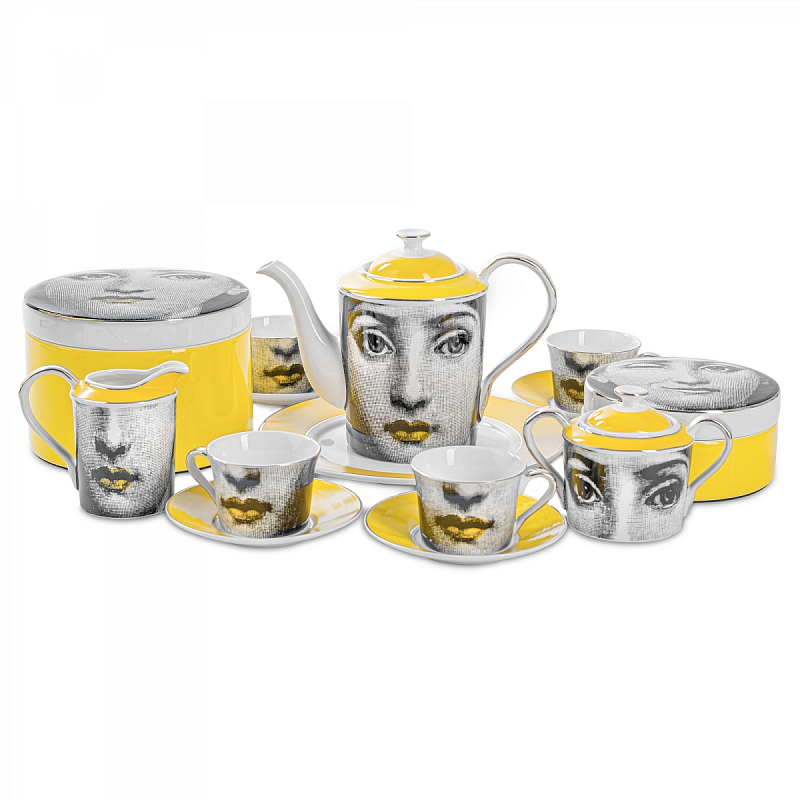 Чайный сервиз Fornasetti Белый Желтый Серый Чайный сервиз Fornasetti Белый Желтый Серый в Челябинске | Loft Concept