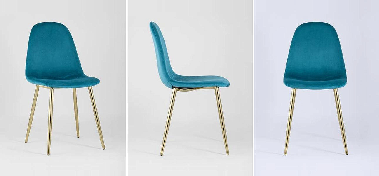 Стул Archie Chair Велюр Аквамарин Золотые ножки Стул Archie Chair Велюр Аквамарин Золотые ножки - Loft-Concept в Челябинске