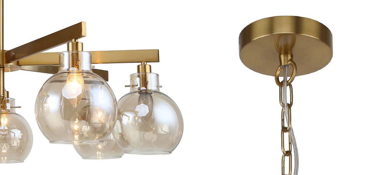 Люстра с плафонами коньячного цвета Carmella Globe Brass Люстра с плафонами коньячного цвета Carmella Globe Brass - Loft-Concept в Челябинске
