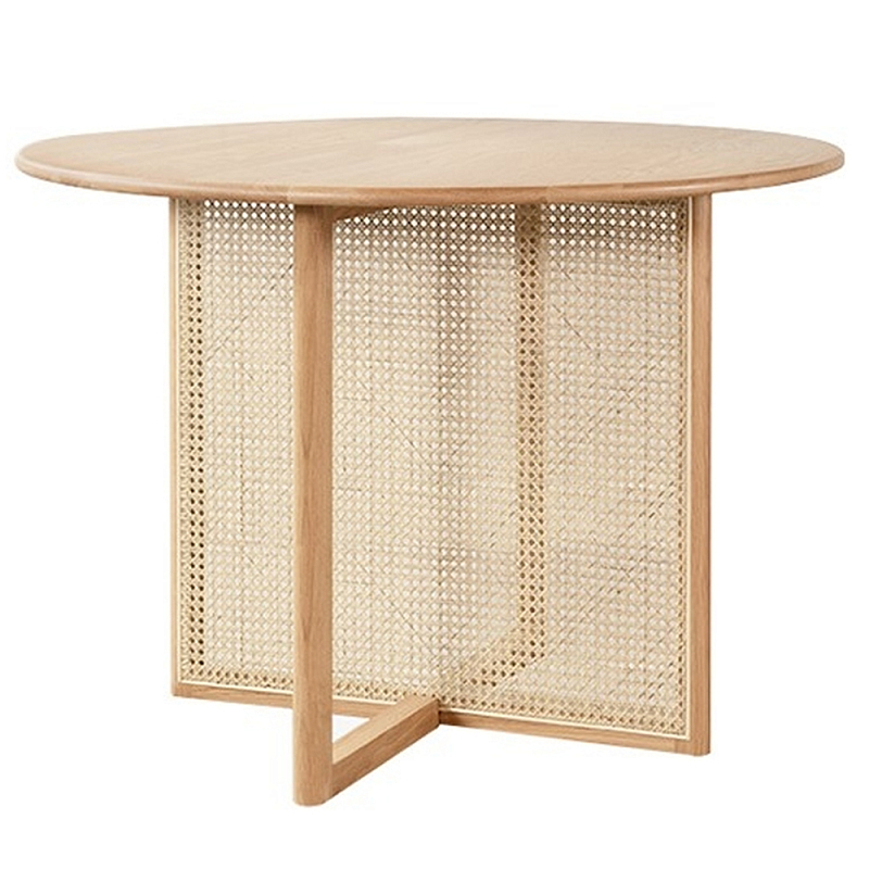 Обеденный стол круглый с плетёным основанием из ротанга Soda Dinning Table Бежевый в Челябинске | Loft Concept 