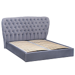 Кровать двуспальная серая с основанием из массива дерева с мягким изголовьем Velour Beds варинант исполнения - 1 | Loft Concept в Челябинске