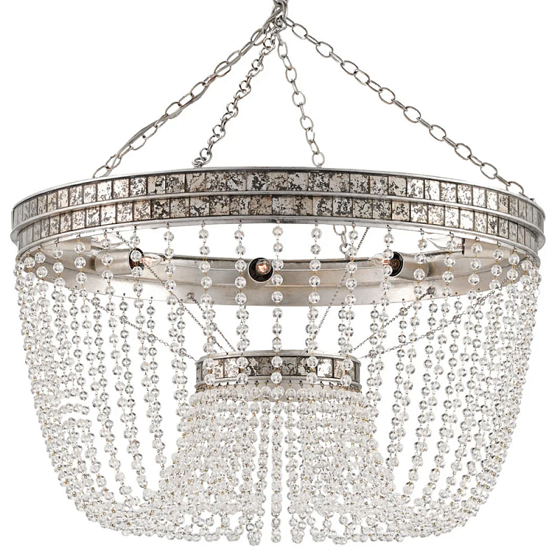Люстра круглая с нитями хрустальных бусин Sparkling Bead Stripes Серебряный Прозрачный в Челябинске | Loft Concept 