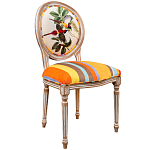 Стул бежевый в разноцветную полоску из натурального бука с изображением птиц и цветов Blooming Yellow Red Birds Colorful Stripes Chair варинант исполнения - 2 | Loft Concept в Челябинске