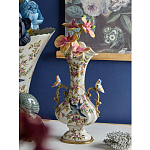 Ваза белого цвета из фарфора с цветочным рисунком и бронзовыми ручками с фигурками птиц Eden Garden porcelain and bronze варинант исполнения - 2 | Loft Concept в Челябинске