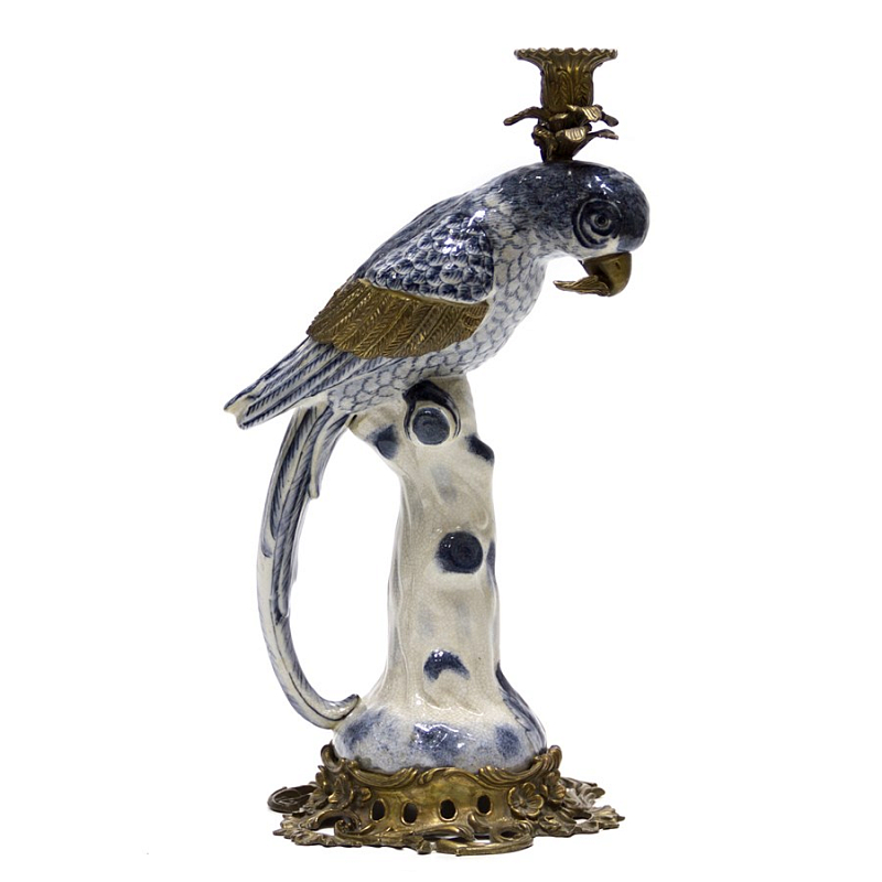 Подсвечник Parrot Porcelain & Bronze Белый Синий Бронза Подсвечник Parrot Porcelain & Bronze Белый Синий Бронза в Челябинске | Loft Concept
