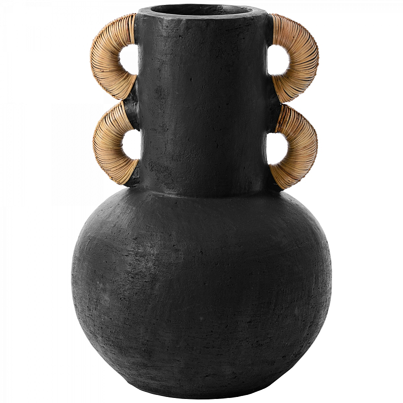 Ваза Round Vase Ceramic & Rattan Черный в Челябинске | Loft Concept 