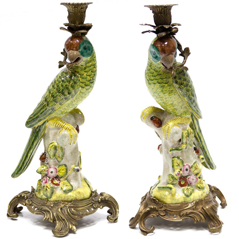 Подсвечник Candlestick Green Parrot Зеленый Бронза в Челябинске | Loft Concept 