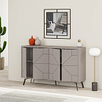 Комод бежево-серый с 4-мя дверцами с геометрическим рисунком на металлических ножках DUNE CONSOLE LIGHT MOCHA варинант исполнения - 2 | Loft Concept в Челябинске