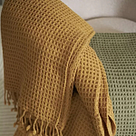 Плед из шерсти цвета охры с бахарамой Waffle Comfort варинант исполнения - 4 | Loft Concept в Челябинске