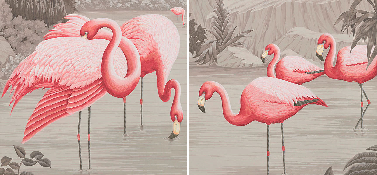 Обои ручная роспись Flamingos Flamingo on Eau Forte scenic paper Обои ручная роспись Flamingos Flamingo on Eau Forte scenic paper - Loft-Concept в Челябинске