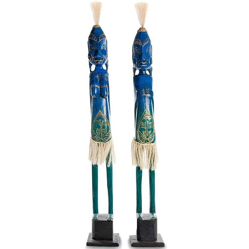Комплект из 2-х деревянных статуэток Asmat Statuettes Blue Green Синий Зеленый Комплект из 2-х деревянных статуэток Asmat Statuettes Blue Green Синий Зеленый в Челябинске | Loft Concept
