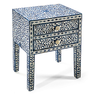 Тумбочка прикроватная White Pearl BEDSIDE CABINET 2 blue DRAWER