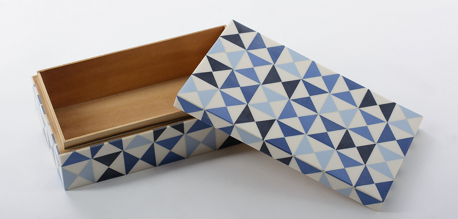 Шкатулка Small Triangles Blue Bone Inlay Box Шкатулка Small Triangles Blue Bone Inlay Box - Loft-Concept в Челябинске