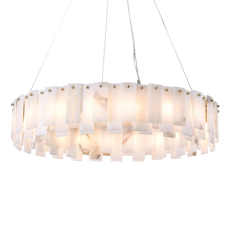 Люстра круглая декорированная натуральным камнем Stone Interior Accent Медь Белый в Челябинске | Loft Concept 