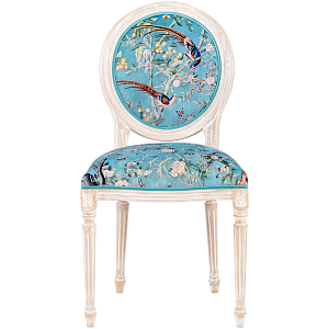Стул из массива бука бирюзовый с изображением птиц и цветов Turquoise Beige Chinoiserie Birds Garden Chair