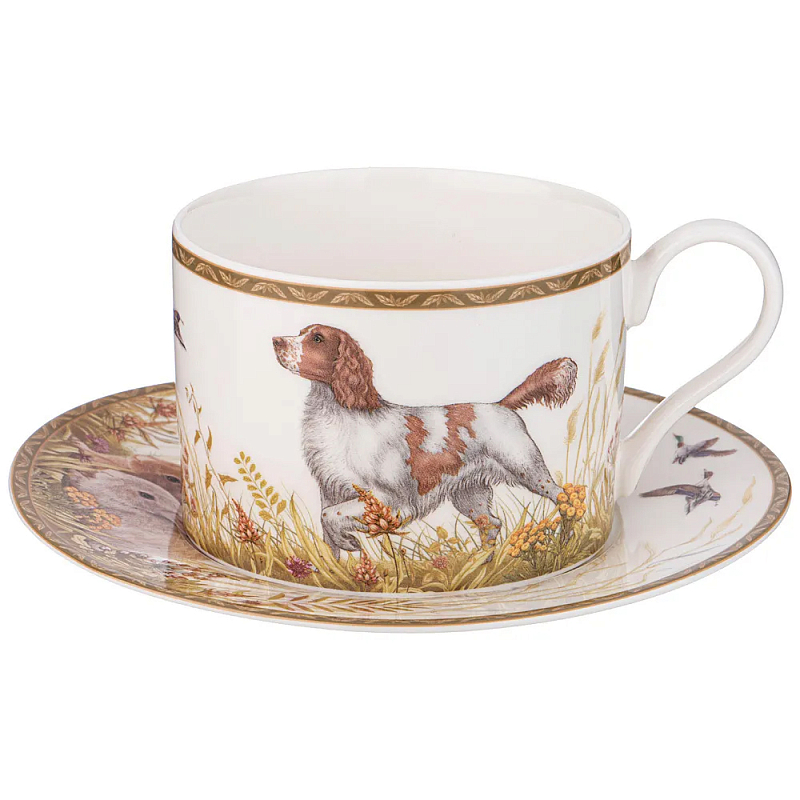 Чайная пара из фарфора с изображением собаки и зайцев 300 мл Hunting Porcelain Collection Белый Коричневый Мульти Чайная пара из фарфора с изображением собаки и зайцев 300 мл Hunting Porcelain Collection Белый Коричневый Мульти в Челябинске | Loft Concept
