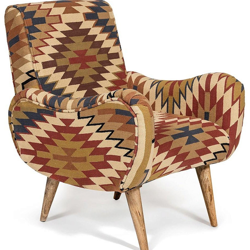 Кресло KELIM Pattern Brown Chair I Коричневый Бежевый Кресло KELIM Pattern Brown Chair I Коричневый Бежевый в Челябинске | Loft Concept