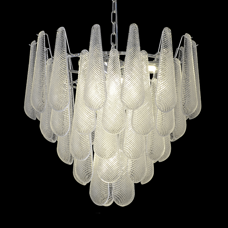 Люстра с подвесками из рифленного стекла в форме капель Textured Glass Chandelier Прозрачный Хром Люстра с подвесками из рифленного стекла в форме капель Textured Glass Chandelier Прозрачный Хром в Челябинске | Loft Concept