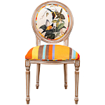 Стул бежевый в разноцветную полоску из натурального бука с изображением птиц и цветов Blooming Birds Colorful Stripes Chair варинант исполнения - 1 | Loft Concept в Челябинске