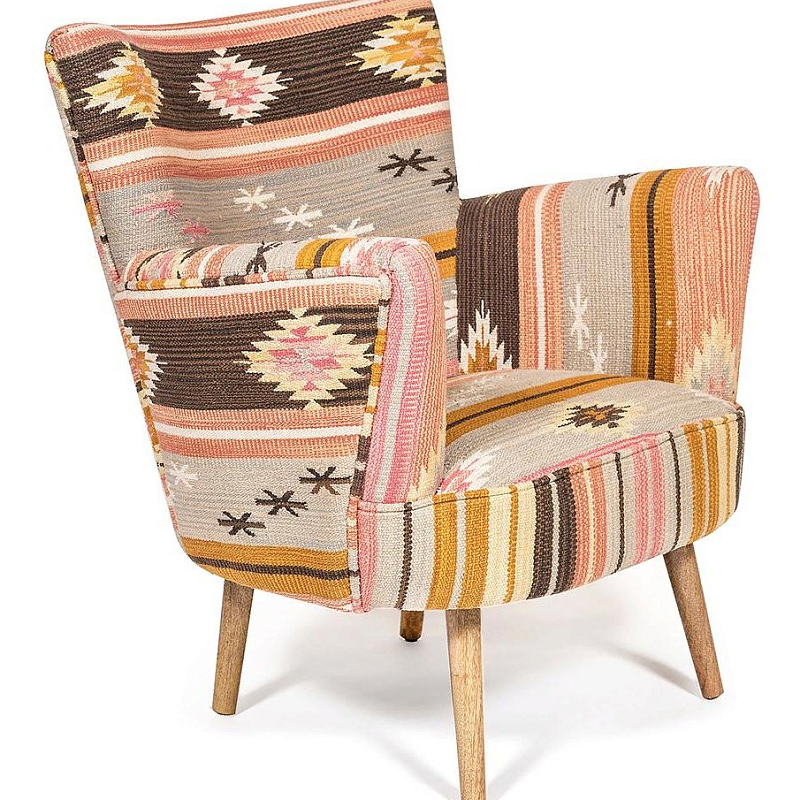 Кресло KELIM Pattern Brown Chair II Бежевый Коричневый Кресло KELIM Pattern Brown Chair II Бежевый Коричневый в Челябинске | Loft Concept