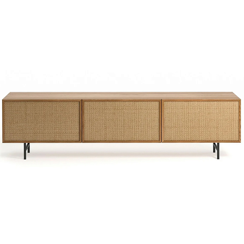 ТВ-тумба с декором из ротанга Pansy Rattan TV Stand Светлый дуб Черный ТВ-тумба с декором из ротанга Pansy Rattan TV Stand Светлый дуб Черный в Челябинске | Loft Concept