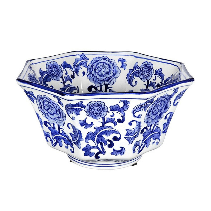 Чаша белая с синим цветочным узором Chino Dishes Синий Белый в Челябинске | Loft Concept 