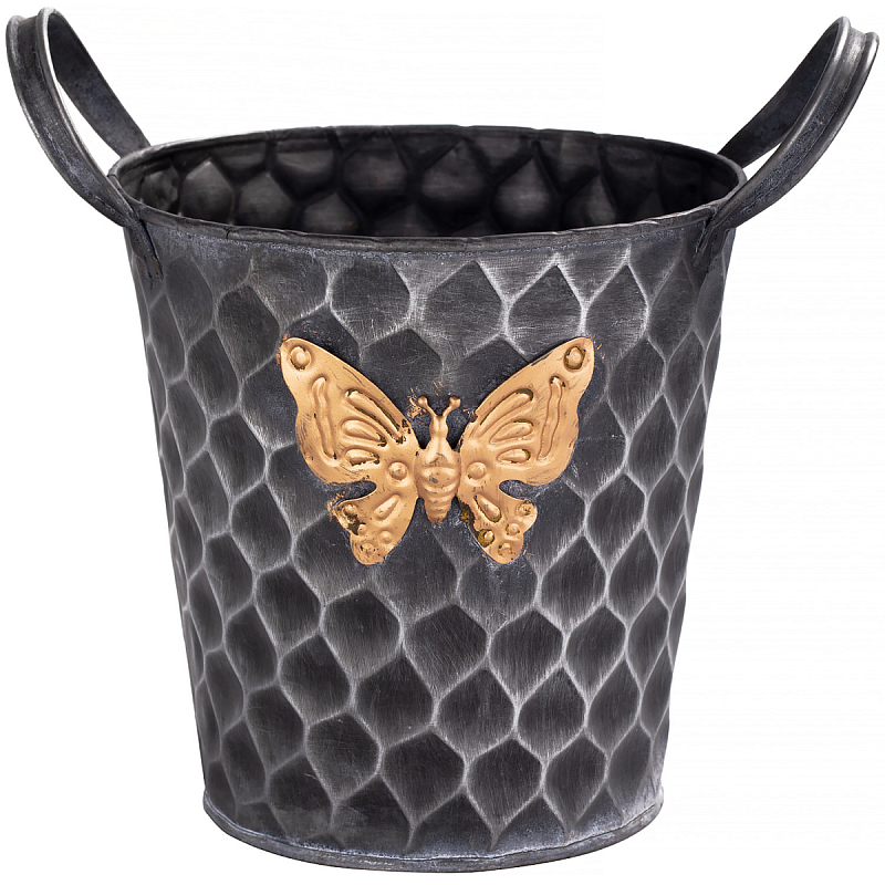 Железное кашпо Gold butterfly design Серый Черный Золотой Железное кашпо Gold butterfly design Серый Черный Золотой в Челябинске | Loft Concept