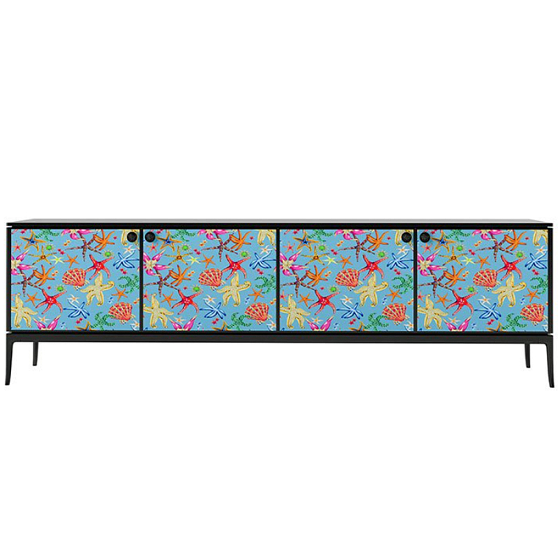 Stiletto Sideboard Blue nautical print Голубой Черный матовый в Челябинске | Loft Concept 