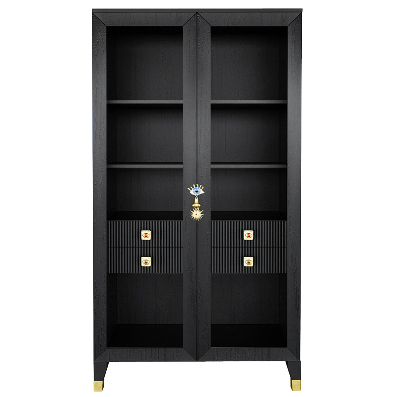 Дизайнерский шкаф витрина Elsa Dreams Black с 4-мя ящиками Черный Золотой в Челябинске | Loft Concept 
