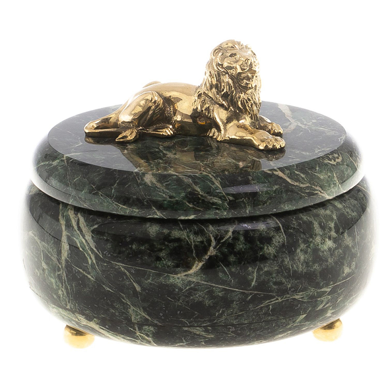 Шкатулка из натурального камня змеевик с фигуркой льва Stone Casket Змеевик Бронза Шкатулка из натурального камня змеевик с фигуркой льва Stone Casket Змеевик Бронза в Челябинске | Loft Concept