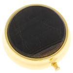 Таблетница карманная круглая с 3-мя отделениями с зеркалом и накладкой из натурального камня Соколиный глаз Gold Stone Pillboxes варинант исполнения - 1 | Loft Concept в Челябинске