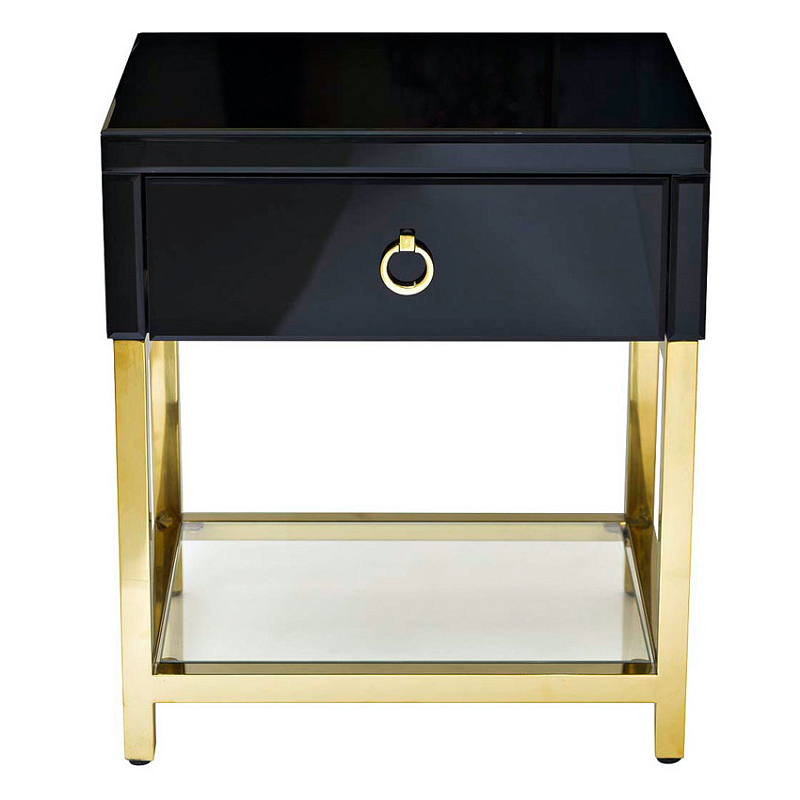Тумба Black Gold Nightstand Глянцевый черный Глянцевое золото Прозрачный Тумба Black Gold Nightstand Глянцевый черный Глянцевое золото Прозрачный в Челябинске | Loft Concept