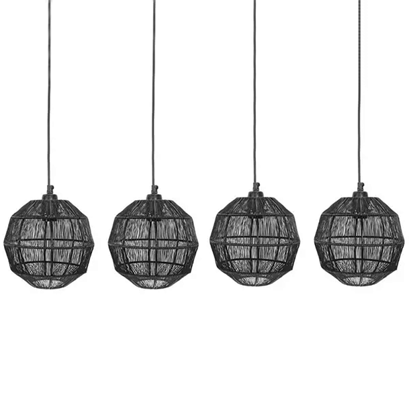 Подвесной светильник с 5-ю плетеными металлическими абажурами Wicker Iron Lamp Черный Подвесной светильник с 5-ю плетеными металлическими абажурами Wicker Iron Lamp Черный в Челябинске | Loft Concept