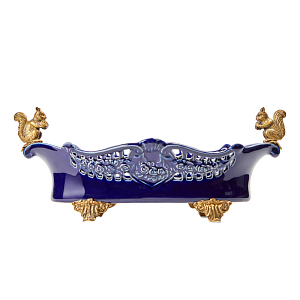 Чаша темно-синего цвета из фарфора с бронзовыми фигурками белок Eden Garden porcelain and bronze