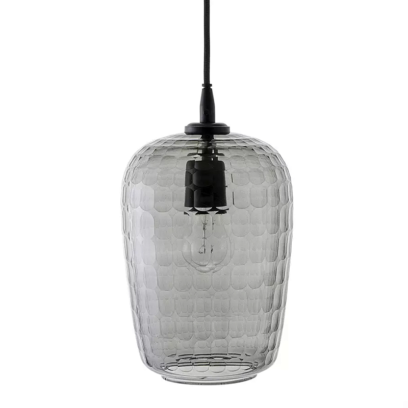 Подвесной светильник с рельефным узором на стеклянном плафоне Lamp with Frozen Glass Effect Серый Черный Подвесной светильник с рельефным узором на стеклянном плафоне Lamp with Frozen Glass Effect Серый Черный в Челябинске | Loft Concept