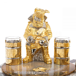 Икорница со стопками с декором "Рыбак с санями" с гравировкой на подставке из натуральных камней Агат Мрамор Decorative Cavair Dishes варинант исполнения - 3 | Loft Concept в Челябинске