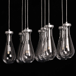 Люстра с 9-ю прозрачными плафонами из стекла в форме капли на прямоугольном потолочном основании цвета хром Lucid Rain  варинант исполнения - 9 | Loft Concept в Челябинске