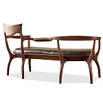 Кушетка с деревянным каркасом и сиденьем из коричневой натуральной кожи Moon Walnut Furniture варинант исполнения - 8 | Loft Concept в Челябинске