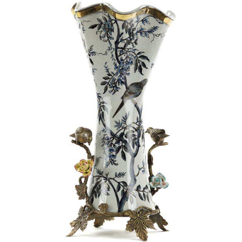 Ваза Blue and Bronze Birds Tall Белый Бронза Синий Ваза Blue and Bronze Birds Tall Белый Бронза Синий в Челябинске | Loft Concept