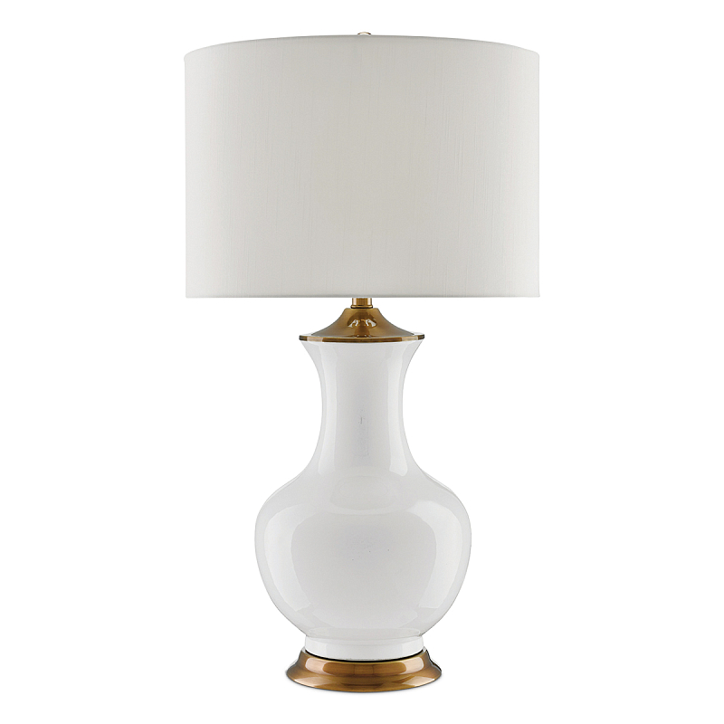 Настольная лампа белого цвета с фарфоровым основанием и латунными акцентами и тканевым абажуром Currey & Company Белый Латунь в Челябинске | Loft Concept 