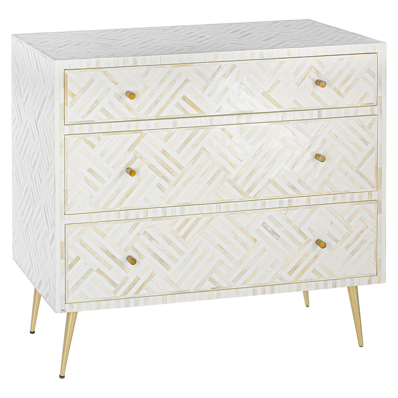 Комод инкрустация костью White Indian Bone Inlay 3 drawer Белый Белый Комод инкрустация костью White Indian Bone Inlay 3 drawer Белый Белый в Челябинске | Loft Concept